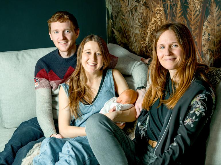 Angus and Grace Davidson with baby Amy Isabel, and her aunt Amy (right). Womb Transplant UK