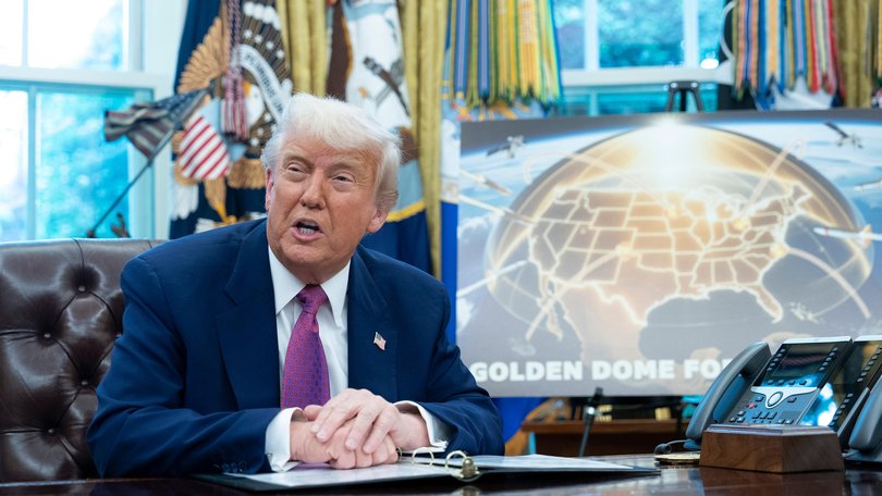 US President Donald Trump reveals the plans for his ambitious Golden Dome missile defence shield in the Oval Office.